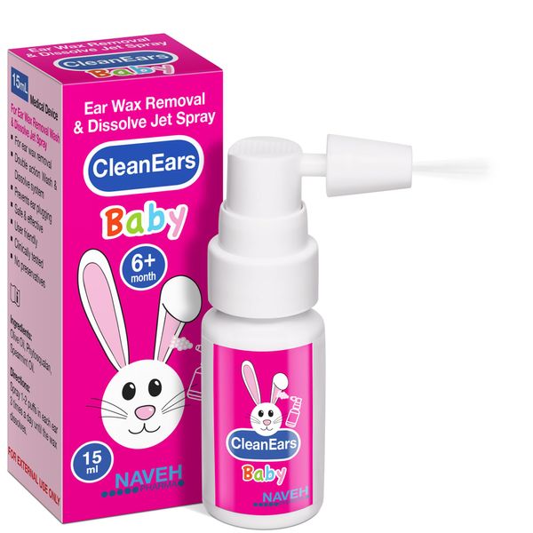 Naveh Pharma CleanEars Baby Ear Wax Removal Kit Spray Ear Wax Softener Cleaner Ear Irrigation and Wax Dissolution – All-Natural Patented Formula – Nonirritant – for Kids and Adults (15 ML)