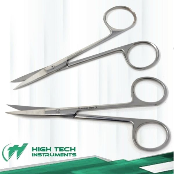 2 IRIS Scissors 4.5" Curved & Straight Surgical Dental Instruments Stainless CE