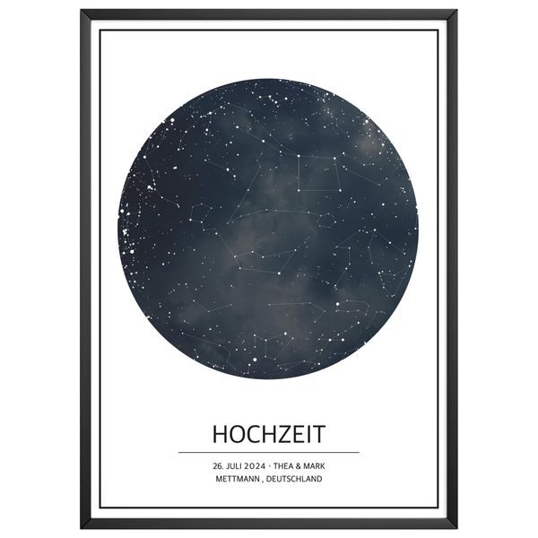MJ-GRAPHICS® Personalisierte Sternenkarte, Sternenhimmel Poster personalisiertes Poster Geschenk Hochzeit Taufe Geschenk Geburtstag Geschenk personalisiert Bild Jahrestag Sternenkarte 300g Kunstdruck