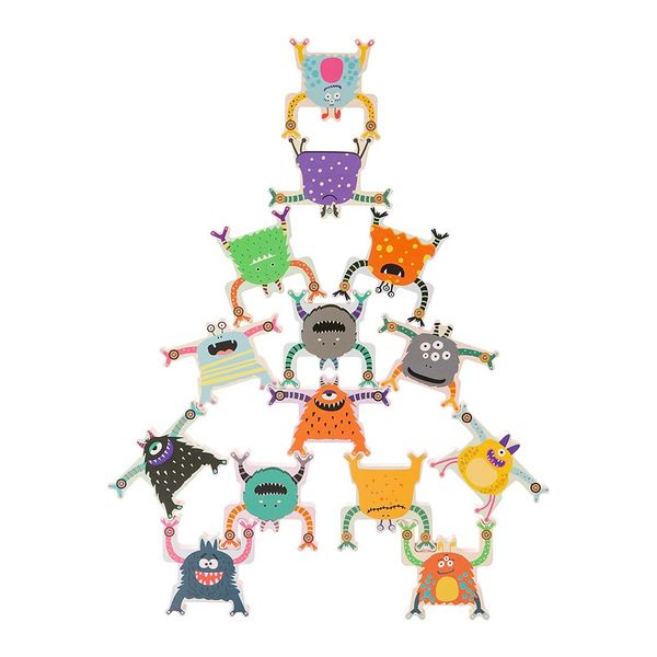 HearthSong Set of 18 Fun and Friendly Stacking and Playing Monsters Wooden Blocks