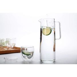 Glass Pitcher with Bamboo Lid - High Heat Resistance Stovetop Safe Pitcher  for Hot/Cold Water & Iced Tea (1200ML 42oz)