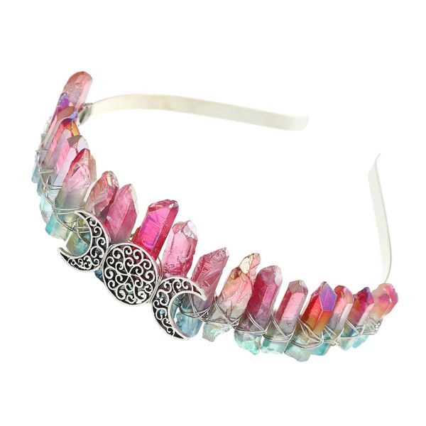 Aura Headband Raw Crystal Crown - Rhinestone Tiara Mermaid Hair Accessories for Women Party Wedding(Rose + Blue)