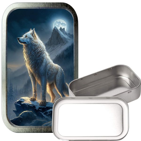 Wolf Wilderness 1oz Silver Rectangular tin,Airtight Storage tin, Pill tin, Pocket Tin, Gift Tin