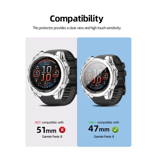 2 Pack Case for Garmin Fenix 8 47mm Smartwatch Cover,All-Round Protection,Shockproof,BOVUGAC Transparency TPU Protective Case Cover for Garmin Fenix 8 47MM Smart Watch Accessories - Clear+Orange