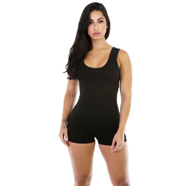 Boolavard Short Romper Jumpsuit Leotard Sleeveless Top Women Stretch BlouseLady Bodysuit (L, Black)