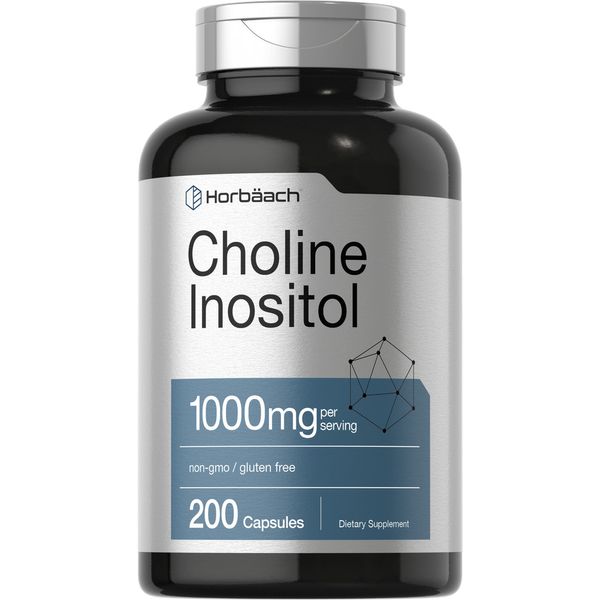 Choline Inositol 1000 mg | 200 Capsules | Non-GMO, Gluten Free | by Horbaach