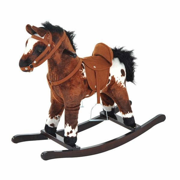 Kids Toy Rocking Horse Wood Plush Pony Traditional Gift w/Neigh Sound Toddlers