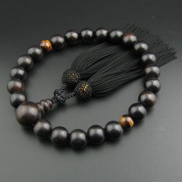 Myorenhua Prayer Beads for Men, Ebony, 22 Beads, Celestial Tiger Eye Stone Beads + Bag Set, One-Handed Beads, Abbreviated Buddhist Beads, Fashionable, Present, Funeral, Buddhist Gift, Gift, Gift for