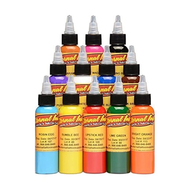 Eternal Authentic Tattoo Ink 12 Color Sample Set- 1/2 oz