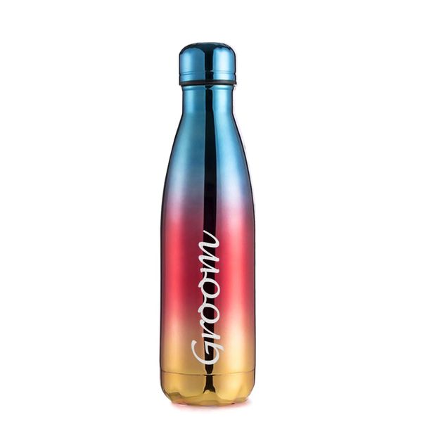 Personalised Insulated Water Bottle Vacuum Flask | Stainless Steel | 12 Hours Hot & 24 Hours Cold | Gifts of Fathers Day Christmas | 500ML / 17oz | Bottles for Hiking Outdoor(Blue to Red to Gold)