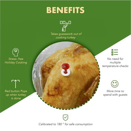 Regency Wraps Disposable Cooking Thermometer for Turkey, Pack of 2, Red-Button Pops-Up When Turkey Reaches 180°, Oven, Microwave & Air Fryer Safe