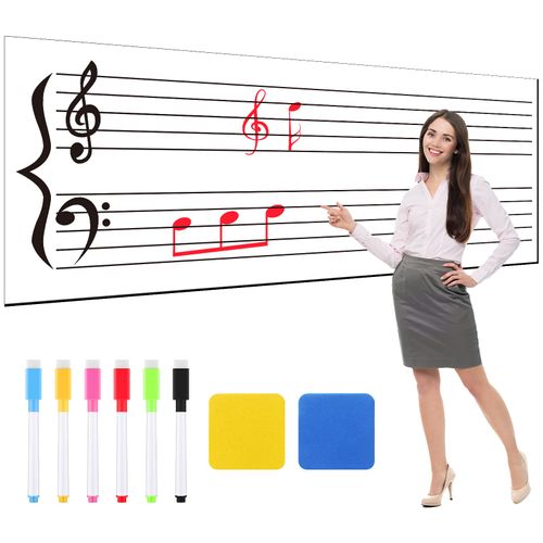 Teling 9 Pcs Fresh 45.5" x 17" Dry Erase Music Staff Magnet Sheet for Teachers, Musicians, Students Musical Staff Whiteboard 6 Markers 2 Erasers Whiteboard Dry Erase Paddles for School Music Classroom