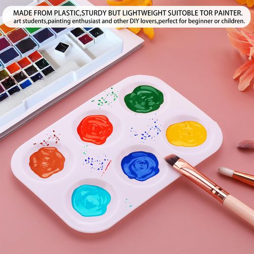 8 PCS Paint Tray Palette, Abeillo Mini Paint Palette Watercolor Palette Painting Tray Plastic Paint Pallets for Painting Party, Art Painting and DIY Craft Class, 6 Wells