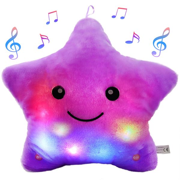 BSTAOFY 13‘’ LED Musical Twinkle Star Glow Lullaby Nightlight Stuffed Animals Light up Toys Afraid of Dark Singing Birthday Valentines Christmas for Toddlers, Purple