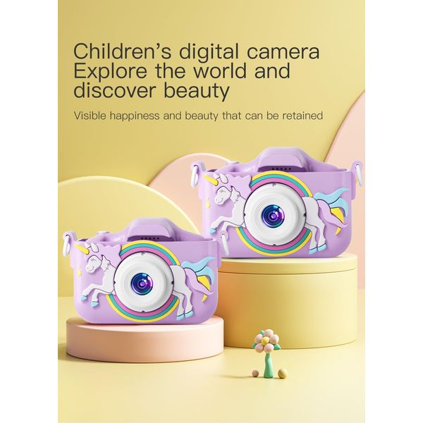 Kids Camera Toys for 3-12 Years Old Boys and Girls with Protective Silicone Cover,Christmas Birthday Gifts with 32GB SD Card Unicorn Purple