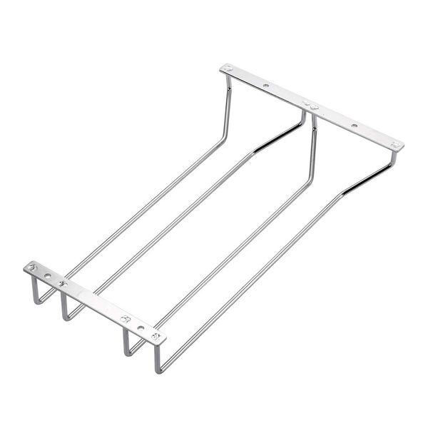 Dianoo Under Cabinet Wine Glass Rack Hanging Wire Stemware Rack Holder with Screws Chrome Finish 35cm 2 Rows Silver