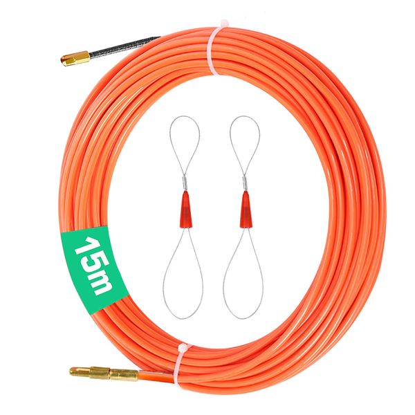 CONNECTION Fish Tape Cable Puller Long 15M Width 3mm Cable Pullers for Electrical Cables Electrical Wire Threader with 2 Metal Lock Wires for Communication Cable,Floor,Wall,Duct(Orange)