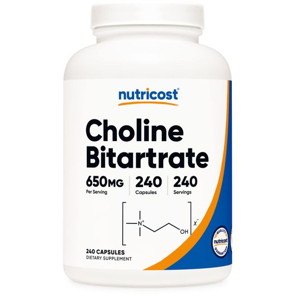 Nutricost Choline Bitartrate 650mg, 240 Vegetarian Capsules - Non-GMO, Vegetarian Friendly, Gluten Free