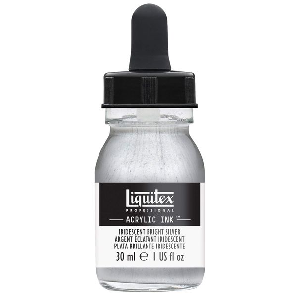 Liquitex 4260236 liquid professional acrylic paints - ink, 30 ml, highly pigmented airbrush paint, iridescent light silver