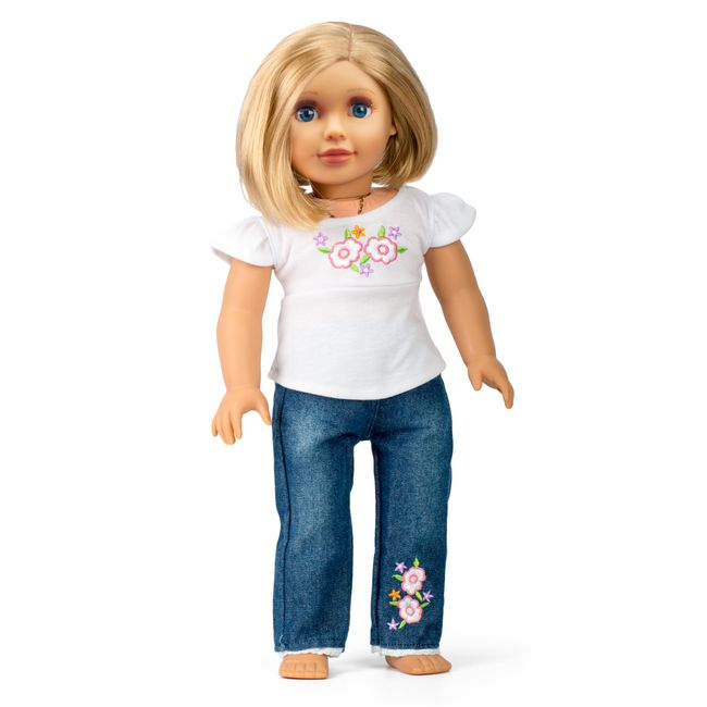 Casual T-Shirt & Jeans Doll Outfit (2 Piece Set) - Premium Handmade Clothes and Accessories for 18" Dolls Apparel Costume Ubckydes Jeans and T Shirt, Gifts for Girls Kids Birthday