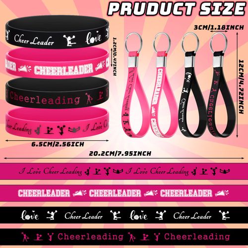 Yinder 136 Pieces Cheerleading Gifts Include 12 Cheer Scrunchies for Girl 12 Cheerleading Silicone Wristband 12 Inspirational Cheerleading Keychain 100 Cheerleading Sticker for Team Cheer Party Favor