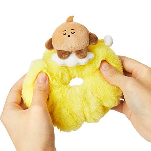 BT21 Dream of Baby SHOOKY Character Scrunchie Elastic Hair Tie Band Accessories for Women and Girls, Yellow/Brown