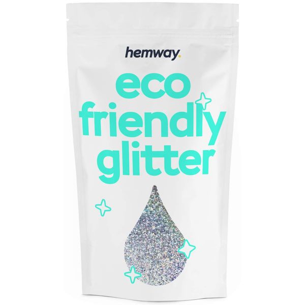 Hemway Eco Friendly Biodegradable Glitter 100g / 3.5oz Bio Cosmetic Safe Sparkle Vegan For Face, Eyeshadow, Body, Hair, Nail And Festival Makeup, Craft - Fine (1/64" 0.015" 0.4mm) - Silver Holographic