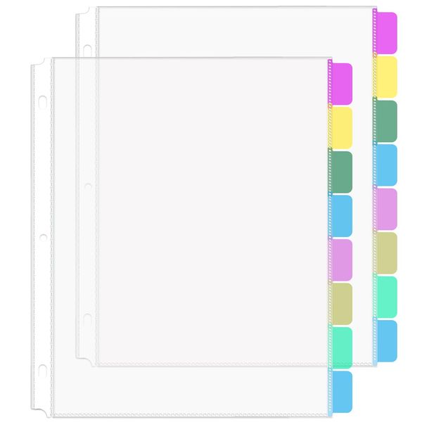 HABGP 16Pcs/2 Set Clear Binder Sheet Protectors for 3 Ring Binder Letter Size, 8 Tab Plastic Binder Dividers with Pockets and Tabs, Page Protectors for 3 Ring Binder 8.5x11