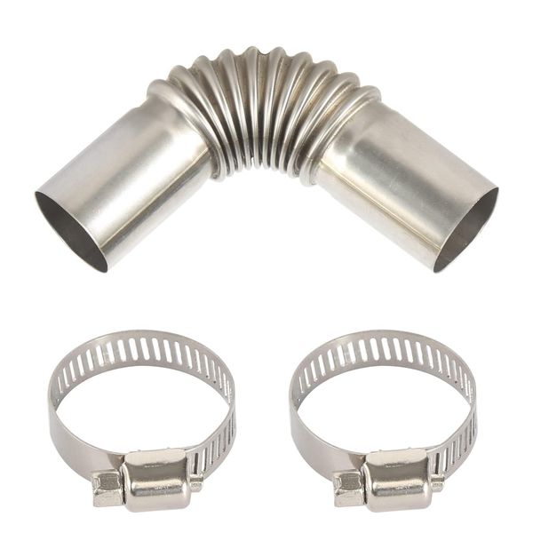 Stainless Steel Exhaust Pipe Elbow Connector 25MM Exhaust Pipe Gas Vent Hose Stainless Steel Parking Heater Car Heater Exhaust Pipe with Two Stainless Steel Clamps for Diesel Heater