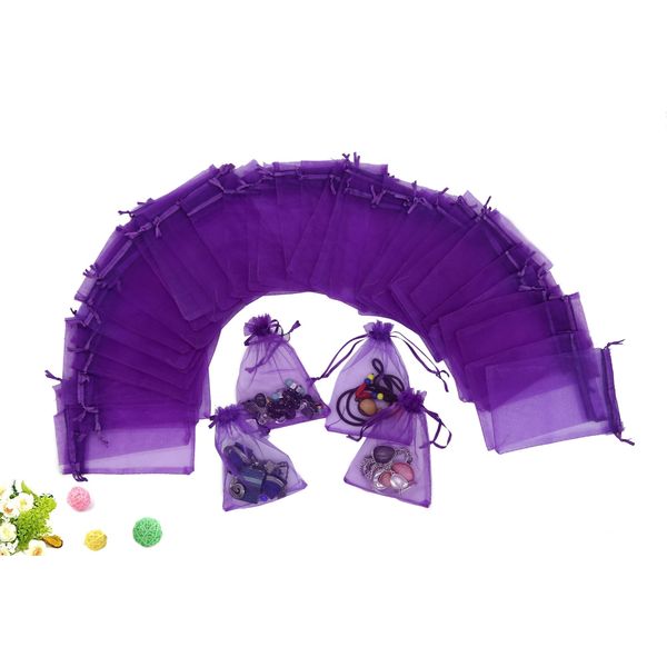 Wudygirl 100pcs Sheer Organza Bag 4X6 with Drawstring Jewelry Pouches Bags for Party Wedding Favor Candy Seashell Gift Bags (Purple 4x6)