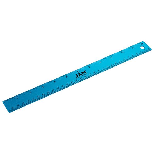 JAM PAPER Strong Aluminum Ruler - 12 Inch - Metal Ruler with Non-Skid Cork Backing - Blue Metallic - Sold Individually