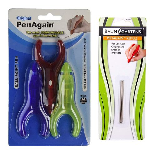 PenAgain Original 3 Pack Pens - Red, Blue, Green or Neon Green with 2 Black Ball Point Refills for 00063