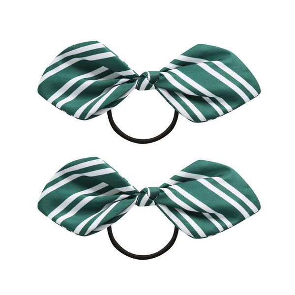 2PCS Wizard Stripe Hair Ties Women Costume Accessories Magical Knotted Hair Bow Halloween Party Decorations Green for Harry