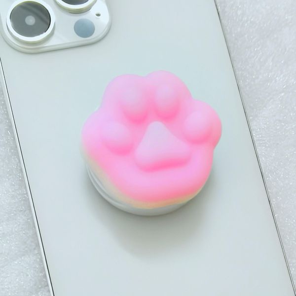 Cute Soft Gel Squishy Phone Grip, Squeezeable Phone Grip, Kawaii 3D Pink Paw Phone Holder Stand Compatible with iPhone and Kindle, Phone Charm and Accessories for Women