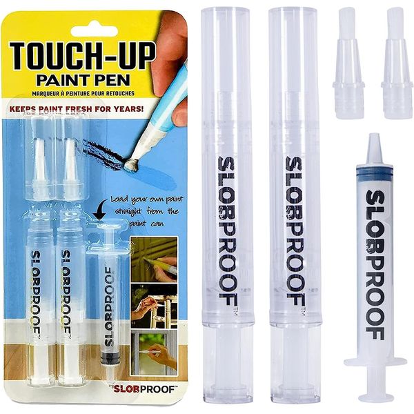 Slobproof Touch Up Paint Pen- Refillable Paint Brush Pens 2 in 1 Pack- Refillable Paint Pens for Walls, Touch up Work, Paint Touch Up Pen for Walls, Furniture, Kitchen Cabinet, Wood, Floor, Window