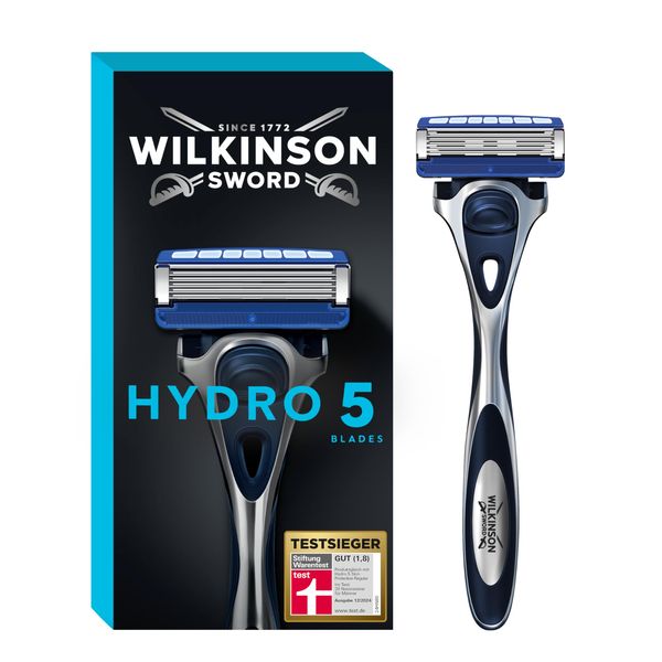 Wilkinson Sword - Hydro 5 Razors for Men, Shaving Handle + 1 Razor Blade, Moisturising Gel Pools and Folding Trimmer