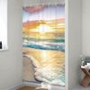 Riyidecor Stall Small Half Shower Curtain Beach Summer 36x72 Inch RV Mini Single Narrow Ocean Coastal Hawaiian Sunrise Sea Wave Seaside Scene Island Blue Cool Set Waterproof 7 Pack Hooks