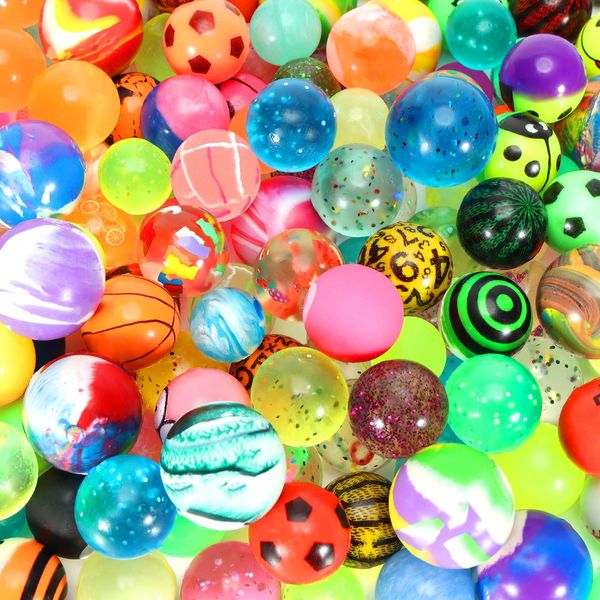 Pllieay 60 Pieces Colourful Bouncy Balls Bulk, Mixed Pattern Rubber High Bounce Balls Bouncing Balls for Kids Party Favors, Prizes, Birthdays Gift(32mm,27mm,20mm)