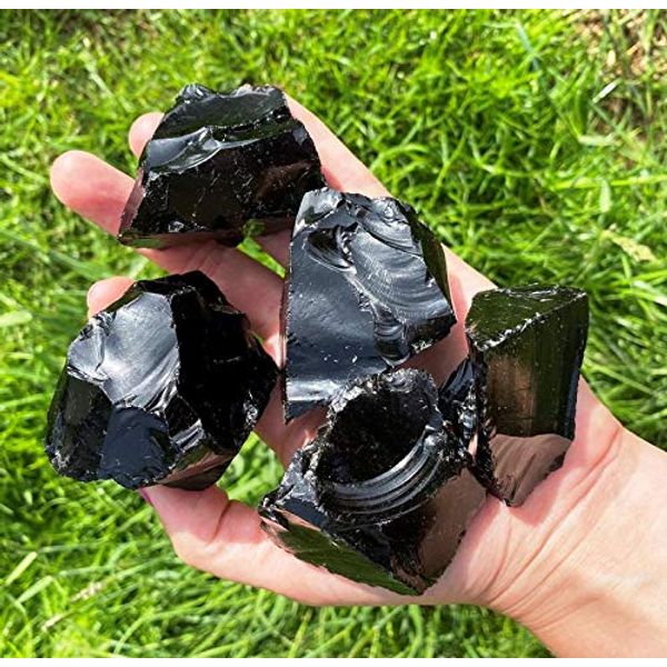 Zenkeeper 1Lb Black Obsidian Crystal Rocks Raw Stones for Tumbling, Black Obsidian Crystals Bulk Rough Gemstone for Jewelry Making, Healing, Meditation, Sculpture