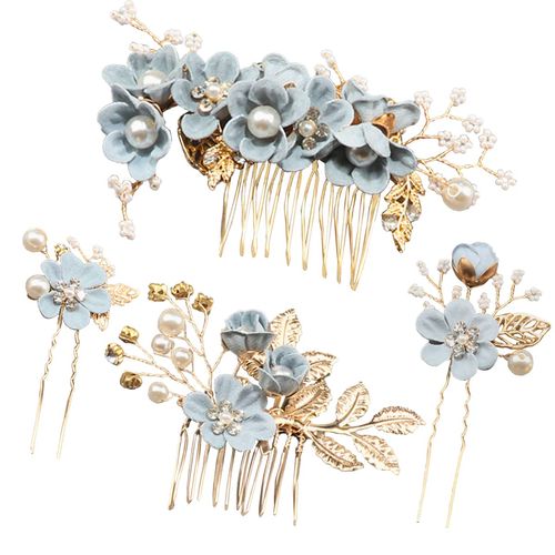 NYSh Hair Accessory, Comb, U-Pin, Wedding, Graduation, Kimono, Blue