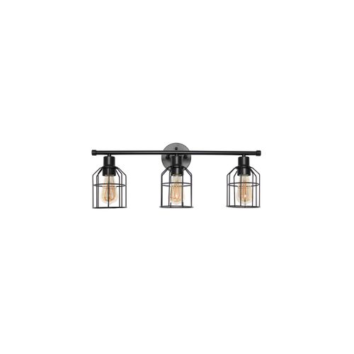 Maykoosh Nordic Haven 3-Light Cage Vanity Light, Matte Black with Metal Cage Shades, Perfect for Industrial Spaces, Bathrooms, Reading Nooks, or Foyers