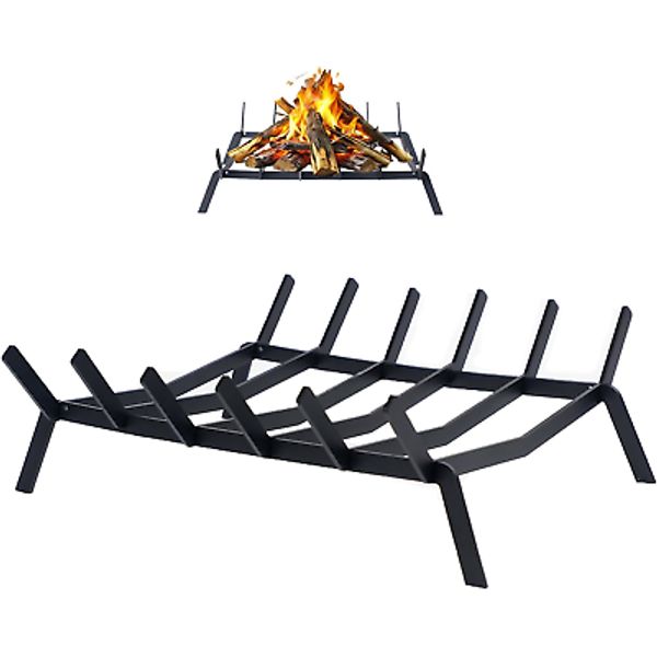 17" Heavy Duty Steel Fireplace Grate, Log Holder for Indoor/Outdoor Use