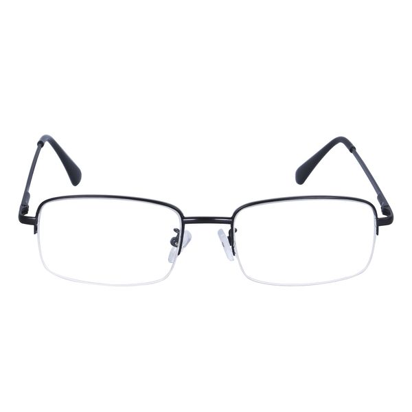 JoXiGo Half Frame Reading Glasses for Men Women Metal Rectangular Frame Spring Hinge + Glasses Strap,Black +2.0
