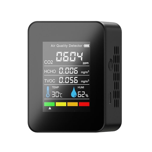 Fine Dust Meter 5 in 1 Air Quality Detector CO2 Carbon Dioxide Air Monitor Temperature Humidity TVOC HCHO Meter Analyzer, [02] 5 in 1 Black, 02 5 in 1 Black