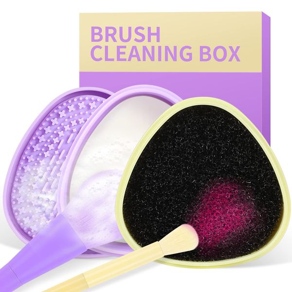 Docolor Makeup Brush Cleaner Set, 3 in 1 Brush Cleaner Solid Coconut Oil Cleanser, Color Removal Sponge and Brush Cleaning Mat - Easy to Clean Blenders Brushes Shampoo Removes Shadow Color