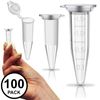 100 Pack - RE-GEN Micro Centrifuge Test Tubes | Size: 1.5ml Clear Plastic Polypropylene 4 Step Graduated Flat Snap Cap Vials Containers