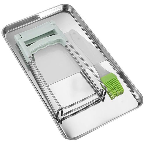 ​UPKOCH Stainless Steel Steaming Tray Set 4-Piece with Scraper & Multi-Tool Kit - Asian Cuisine Steamer Pan for Rice Noodle Roll/Dim Sum, Restaurant Grade 10.38x6.09in​​