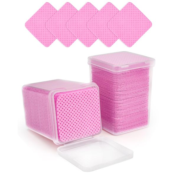 Rolybag Lint Free Nail Wipes 400Pcs Nail Polish Remover Wipes Eyelash Extension Glue Wipes Lint Free Wipes for Lash Extensions and Nail Art Supplies (Pink)