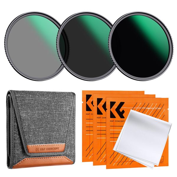 K&F Concept 62mm ND8 ND64 ND1000 Lens Filter Kit - Optical Glass, High Definition, Multi-Coated, Waterproof, with Filter Pouch and Cleaning Cloths (Nano-D Series)