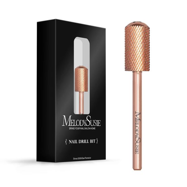 MelodySusie Safety Nail Drill Bits, 3/32'' Smooth Round Top Large Barrel Carbide Bits, Suitable for Manicure Pedicure Cuticle Gel Polishing, Beginners Bits, Rose Gold, Series Bit-S, Medium